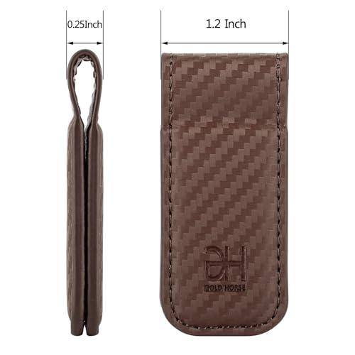 Image of GH GOLD HORSE Slim Magnetic Money Clip Genuine Leather Business Card Holder for Men (Coffee)
