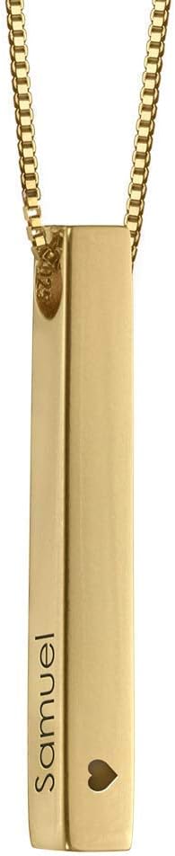 Handmade Personalized Women's Engraved 3D Bar Name Necklace in Sterling Silver 925 - Custom Made Woman Mother's Day Jewelry Gift for Her Mom Grandma Wife