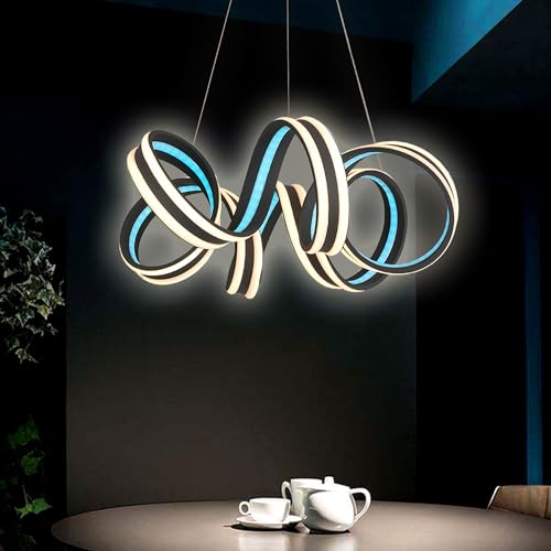 LightInTheBox Modern Spiral Chandelier Two Color Twisted Pendant Light Fixture Dimmable Stylish Ceiling Light for Dining Living Room Kitchen Island Restaurant Black