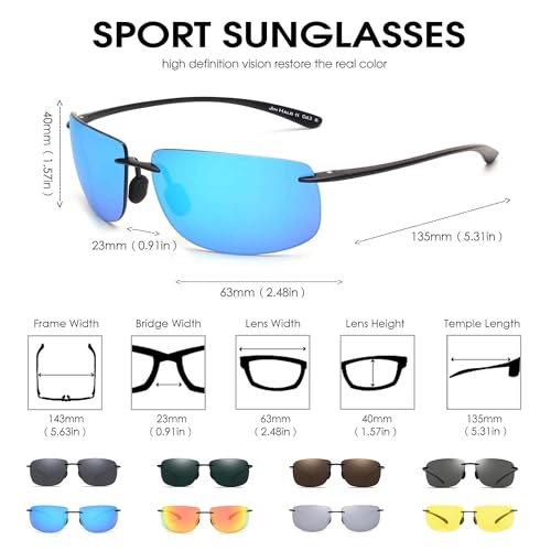 JIM HALO Sport Sunglasses for Men Women TR90 Rimless Frame for Running Fishing Cycling Driving
