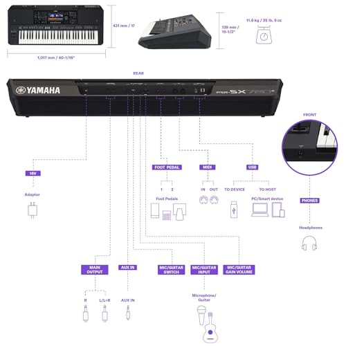Image of Yamaha 61-Key Arranger Keyboard, Multiple Styles and Voices, Assignable Live Control Knobs PSRSX720+ | 61 Keys, 1, 450 Styles, 2 Assignable Live Control Knobs, 7-Inch Touchscreen, 16-Track Recorder
