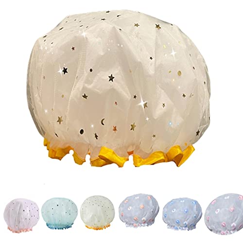 Bath Cap , Waterproof Shower Cap , Reusable Shower Cap For Women Hair Protection, Medium Size Shower Cap For Women & Kid Double Layer Hair Caps , Peva Waterproof (Yellow) #TOP30