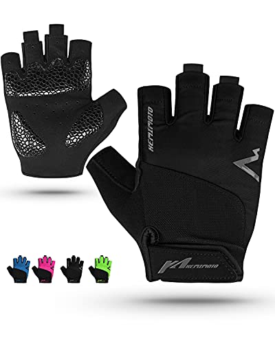 Kemimoto Cycling Gloves, Half-Finger Workout Gloves for Men Women, Gel Padding Bike Gloves, Breathable Motorcycle Anti-Slip Exercise Gloves for Biking, Kayaking, Weightlifting, Motorcycle Riding