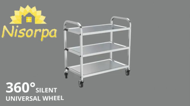 Nisorpa 3 Tier Stainless Steel Catering Trolley Wheels Utility Cart Kitchen Cart Serving Trolley with Locking Wheels for Kitchen Hotels-950 x 500 x 950MM