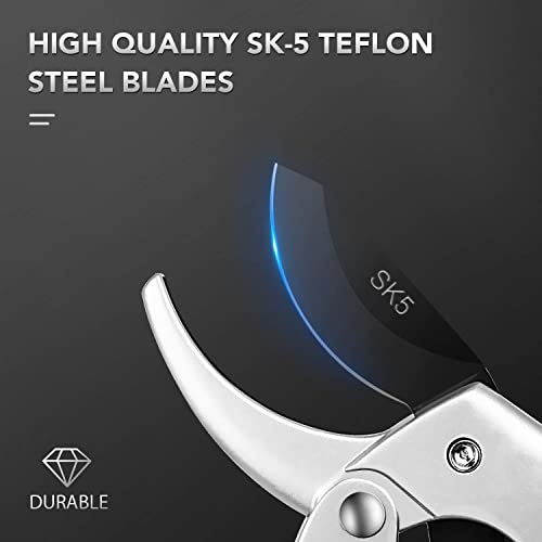 Image of Steel Blade Sharp Anvil Garden Scissors Hedge Pruning Shears, Silver & Black