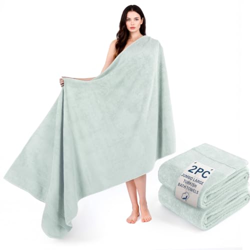 Image of Cotton Paradise 100% Cotton Turkish Towel Set, Soft Absorbent Quick Dry, 2 Piece 35x70 Bath Sheet Set, Mint Green