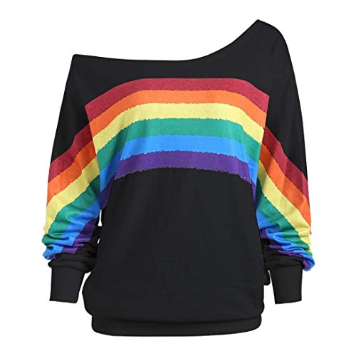 Suéter de manga larga con estampado arco iris Camisas Sueltas Sueltas ChicSANFASHION (Negro,50FR/L3), Negro , XXXL
