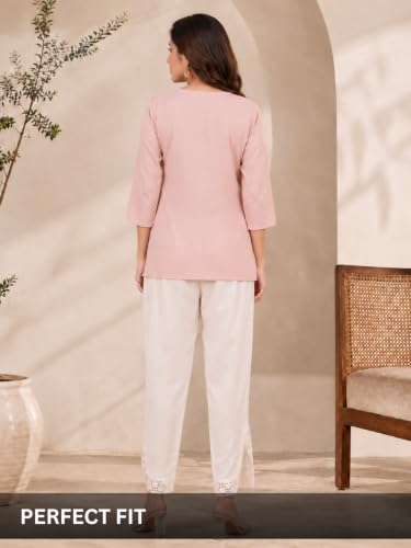Image of Leriya Fashion Trousers for Women | Cotton Ethnic Palazzo Pants with Lace Embroidery | Elastic Waist Wide Leg Casual Women Trousers | Comfortable Summer Woman Trouser Pants