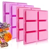 4 Pack Silicone Soap Molds, Owlbbabies 6 Cavities Rectangle Silicone Soap Molds DIY Handmade Soap Mold Baking Cake Pan for Cake, Cupcake, Muffin, Coffee Cake, Pudding (Purple & Pink)