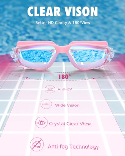 Image of Aegend Kids Swim Goggles, Pack of 2 Swimming Goggles for Children Boys & Girls Age 3-14, White & Crisp-pink