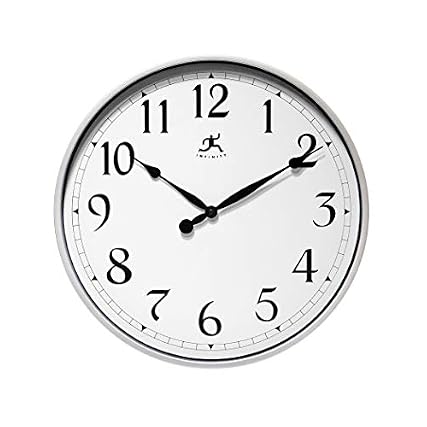 Infinity Instruments Large 18 inch Round Non Ticking Silent Battery Operated Easy to Read Clock for