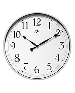 Infinity Instruments Large 18 inch Round Non-Ticking Silent Battery Operated Easy to Read Clock for Office, Classroom, School, Silver
