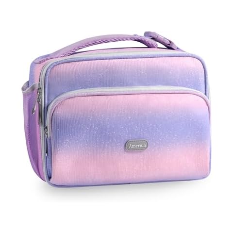 Amersun Kids Lunch Box with Multi-Pocket & Water Bottle Holder & Snacks, Keep Warm & Cold, Water-resistant Kids Lunch Bag for School, Children, Boys, Girls (Pink) Cover