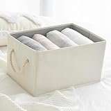 Sukkiri Homu (スッキリホム) ファブリックストレージバスケット ハンドル付き 2個パック 14.7x10.24インチ 棚やクローゼット用整理箱 折りたたみ式布箱 ホーム整理用 アイボリーホワイト