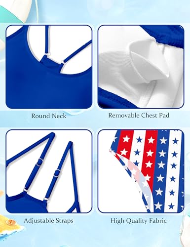 Image of NECIOUS Girls 4th of July Swimsuit 3 Piece American Flag Print Bathing Suits with Cover Up Pants Size 14-16 Girls Patriotic Swimsuit