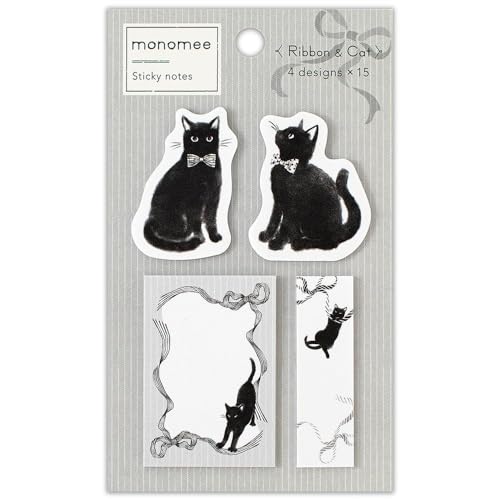 エヌビー社 ふせん モノミー ノア | 付箋 4柄 60枚入り ダイカット モノトーン 黒猫