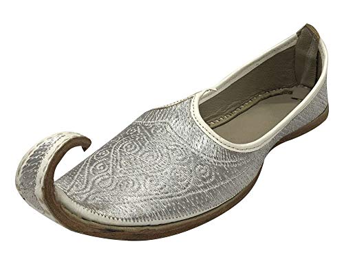 Handmade Silver Khussa Men Vintage Look Punjabi Jutti Indian Aladdin Mojari
