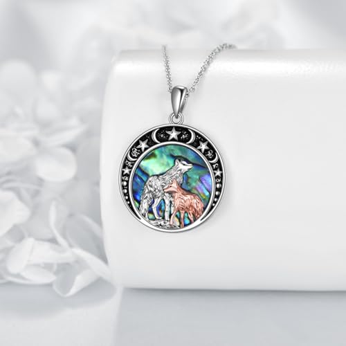 Animal Necklace Sterling Silver Double Cat/Wolf/Fox Pendant Moon and Star Necklace Jewelry Gifts for Women3