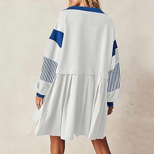 Minivestidos femininos franzidos franzidos com nervuras para mulheres, manga comprida, gola V, gola
