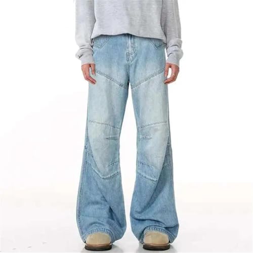 Men's Korean Style Denim Pants Pleated Spliced Line Deconstruction Solid Color Stright Leg Jeans2
