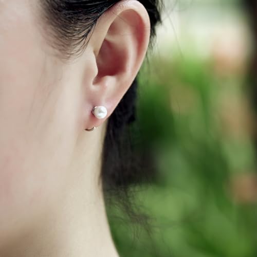 Image of CHIC & ARTSY 925 Sterling Silver Half Hoop Earrings for Women, Small Huggie Hoops Set with Ball Bar Star Moon Cross & Pearl, Lightweight Comfort Fit Everyday & Sleep Earrings