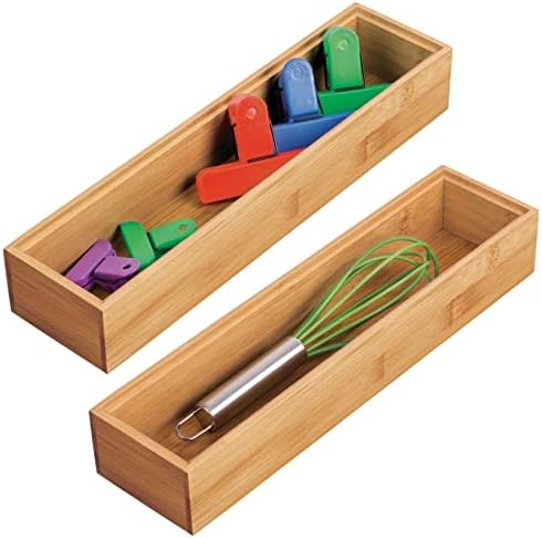mDesign Pack of 2 Functional Drawer Organiser  Stylish Bamboo Kitchen Drawer Divider for Cutlery, Silverware, Utensils  Convenient Drawer Separator  Light Brown