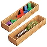 mDesign Wooden Bamboo Kitchen Drawer Organizer Box Tray, Stackable Storage for Drawers, Cabinets,...