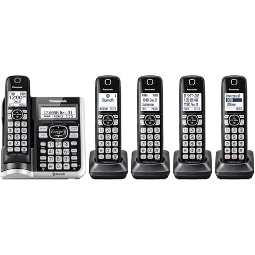 PANASONIC-Link2Cell-Bluetooth-Cordless-Phone-System-with-Voice-Assistant-Call-Blocking-and-Answering-Machine-DECT-60-Expandable-Cordless-System-5-Handsets-KX-TGF575S-Silver