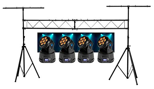  Audibax Kit Iowa 70-4 Teste Mobili per Disco Wash con Stativo Luci - Faretti Mobili Professionali - Faretti con 7 Luci LED 8W con 4 in 1 RGBW - Stativo con Altezza Regolabile