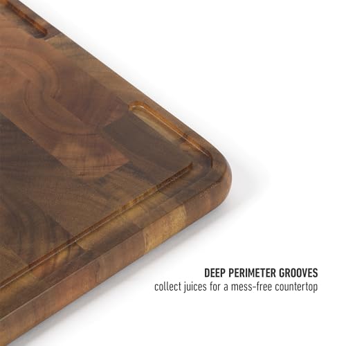 Image of Calphalon Edge Guard Cutting Board, 13.6 x 9.5-Inch End-Grain Acacia Wood Cutting Board, Wooden Chopping Block for Stable Cutting & Food Prep