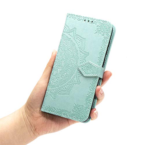 Image of ClickCase Queen Series for iPhone 15 Plus Leather Flower Embossing Wallet Flip case Magnetic Closure Flip Cover for iPhone 15 Plus (Sea Green)
