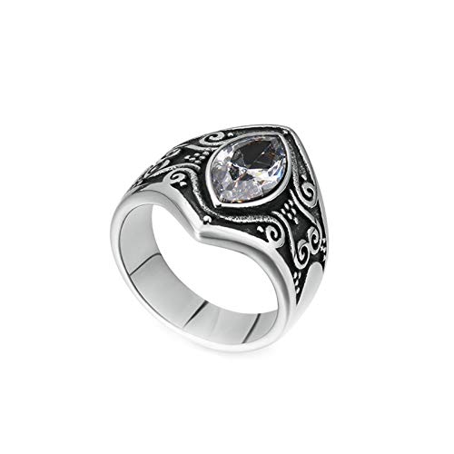 Bague homme acier inoxydable argenté ornée d'un superbe zirconium solitaire crâne