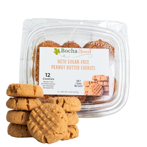 BochaSweet Keto Peanut Butter Cookies – 12 Count – Zero Sugar, Gluten Free, Low Carb, Keto Friendly, Diabetic Snack – No Seed Oils, Clean Ingredients, Melt-in-Your-Mouth Texture