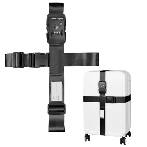 travel inspira Sangle Valise TSA, Sangle Valise Voyage avec Code, Sangles Croisée pour Valises 20-32 Pouces, Réglable 120-205 cm, Accessoires Voyage, Cadeau...