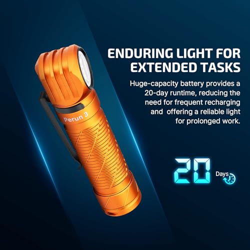 OLIGHT Perun 3 Rechargeable Headlamp Flashlight, 3000 Lumens LED Headlight with Red Light, Waterproof Head Lamp with Headband for Outdoor Camping, Hiking, Working(Orange)