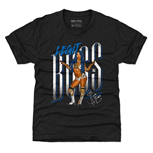 500 LEVEL Sasha Banks WWE Youth Shirt (Kids Shirt, 10-12Y Large, Tri Black) - Sasha Banks Legit Boss WHT