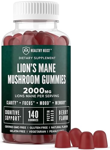 HEALTHY HEIST Lions Mane Mushroom Gummies 2000 mg 10:1 Extract 140 Count