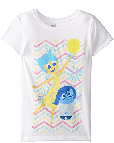 Disney Big Girls' Inside Out Joy and Sadness Tee, White, X-Large