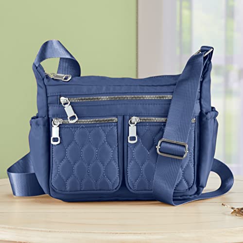 Collections Etc Adjustable Multi Zip Pockets Cross-Body Handbag Navy2