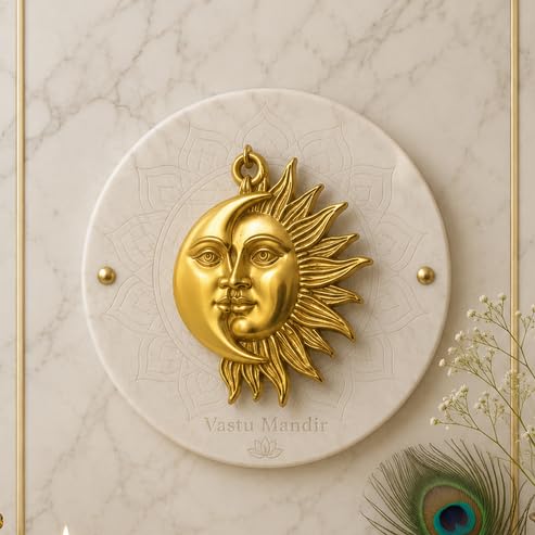 Image of Brass Sun & Moon Wall Idol, Vastu Remedy for Balance (8 Inch, 850 g)