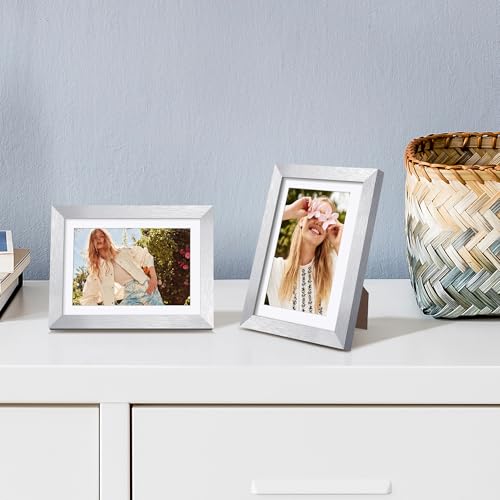 Image of upsimples 5x7 Picture Frame, Display Pictures 4x6 with Mat or 5 x 7 Without, Wall Hanging Photo Frames, Silver, 1 Pack