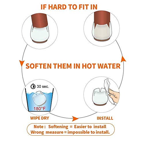 16 Pack Chair Leg Caps Silicone Floor Protector Round Furniture Table Feet Covers Without Felt Pads,Fit Round Diameter 0.99" - 1.14", Transparent