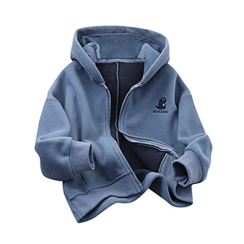 Fleece Jacket for Boys Hooded Zipper Solid Thick Outerwear Toddler Warm Casual Windproof Coat with Pocket