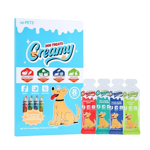 Creamy Lickable Dog Treats, 4 Flavor Variety Pack, 8 Tubes Squeeze Up Soft Dog Snacks for Puppies &...