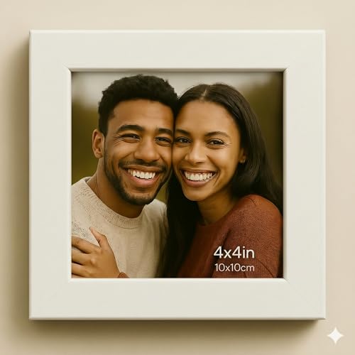 Image of Stuthi Arts Premium 4x4 Inch (10x10 cm) Table Top Photo Frame, Set of 6, Elegant Desk Decor Set, Gallery, MDF with Glass Front (White, 4x4 inch)