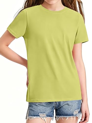 Image of HOTIAN Girls T Shirts 100% Cotton Short Sleeve Tops Kids Summer Casual Crewneck Basic Tees 3-14 Years