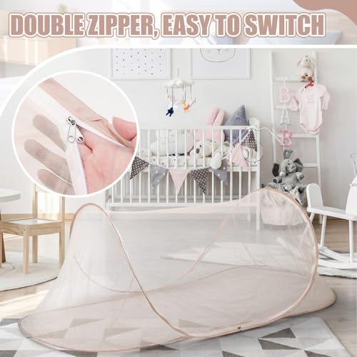 Image of Large Pop up Mosquito Net for Camping Portable Foldable Mosquito Tent Bug Net Bed Travel Patio Outdoor 78 x 31 x 22 Inch Bug Netting Mesh Tent Canopy for Adults Bedroom, Brown