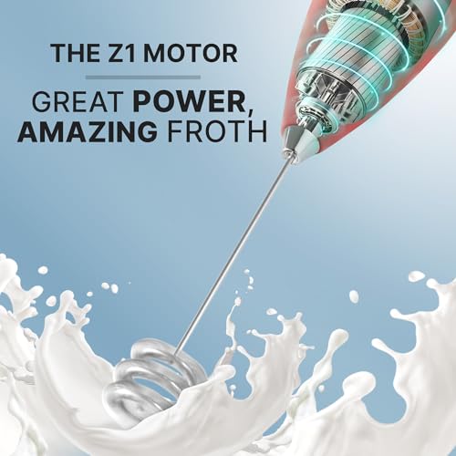 Image of Mini & Mighty Milk Frother Wand - Powerful Handheld Coffee Frother, Battery Operated Drink Mixer - Compact Pocket Size - Detachable Whisk for Latte, Cappuccino, Matcha, Hot Chocolate