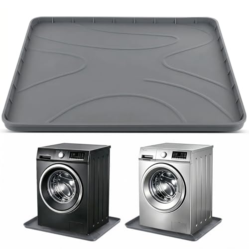 Washing Machine Drain Pan32x30 Silicone Mat with Raised Reinforced Frame & Triangular Reinforcing Rib fits Most Washer Models Washing Machine Tray for Floor Protection in Laundry Room (gray)