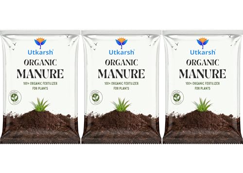 Image of Utkarsh Organic Manure for Potted Plants, Organic Fertilizer for Home Garden, Crops, & Nursery, Khaad for Flowers, Vegetables & Lawn (2.7 Kg; Pack of 3 of 900 gm)